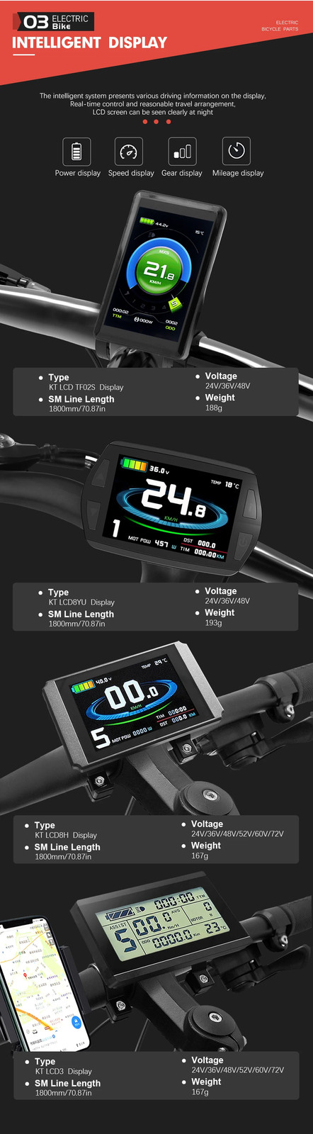 E-bike Sine Wave Controller 36V/48V/52V 45A for Electric Bike Conversion Kit