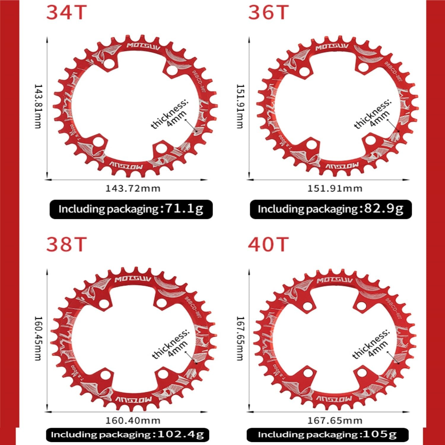 YBEKI 96 BCD Chainring CNC 7075T6 Aluminum 30T42T Narrow Wide Chainwheel | Mo…