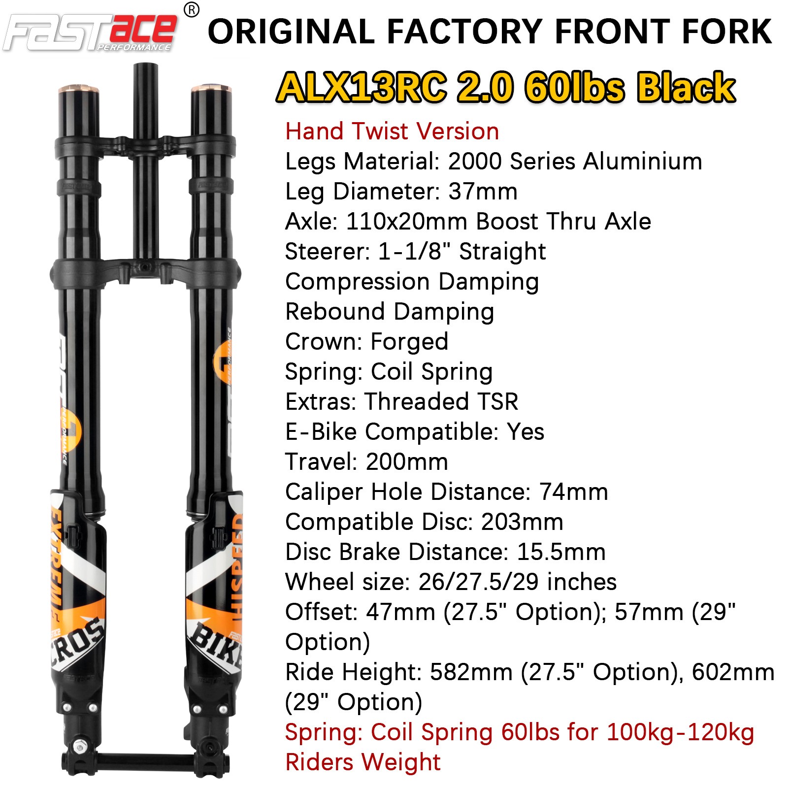 FASTace ALX13RC Front Fork Suspension 60lbs for Surron Light Bee X Eride Pro SS
