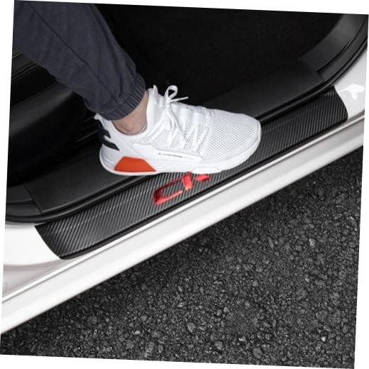 Carbon Fiber Style Leather Door Sill Protector,Scuff Plate Cover CRV RED1