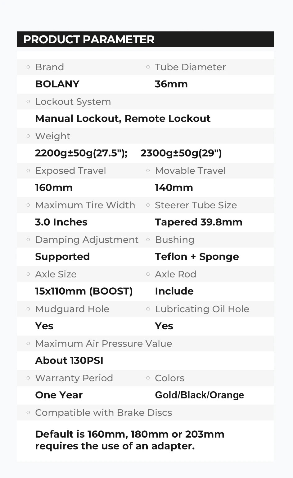 27.5/29Inch Boost Air Suspension Fork 160mm Travel MTB Damping Adjustable Fork