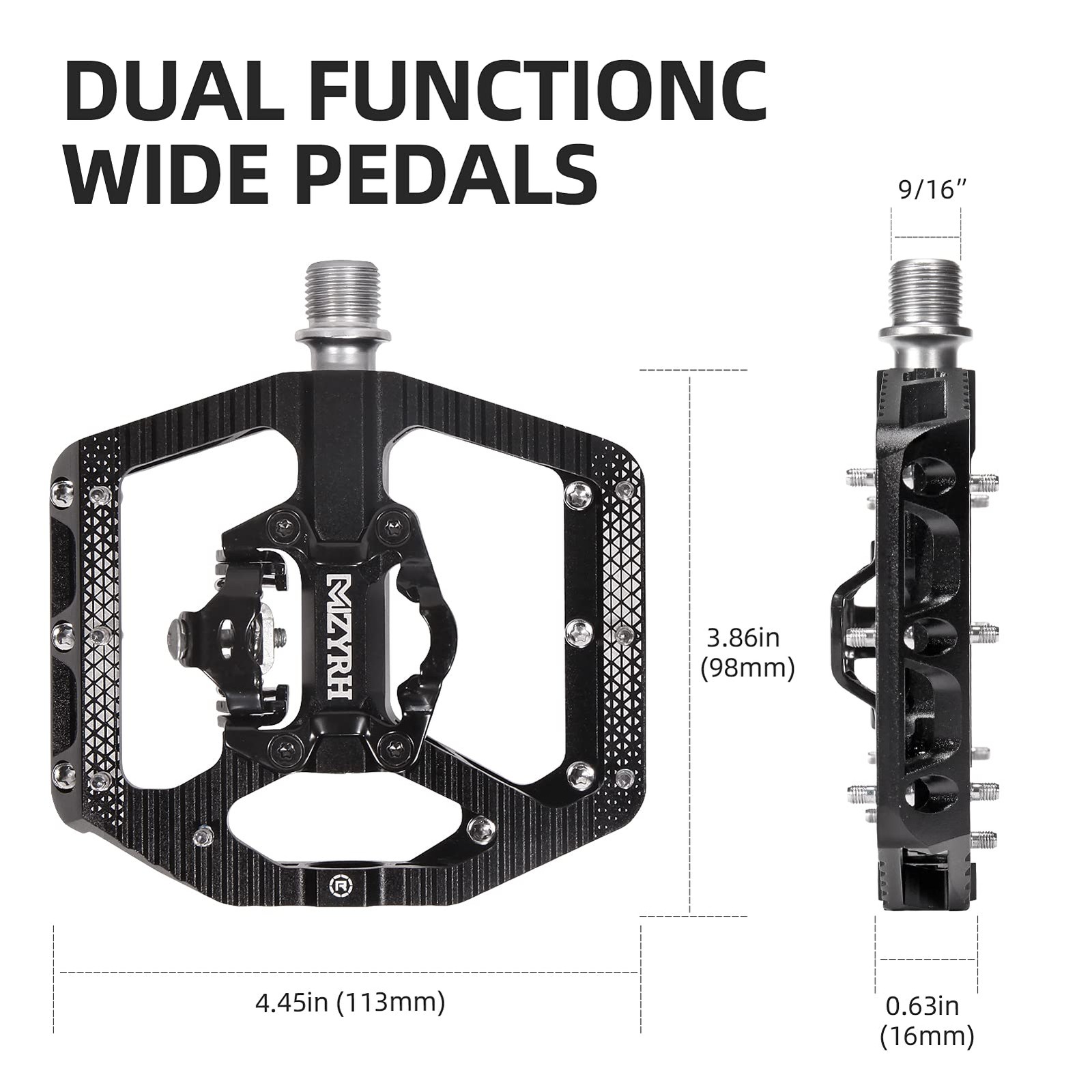 MTB Mountain Bike Pedals 3 Bearing Flat Platform Compatible with SPD,Dual