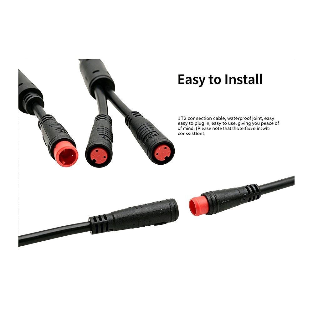 Ebike 2Pin M8 Waterproof Plug 1T2 Extension Cable Male to 2 Female Adapter Cable