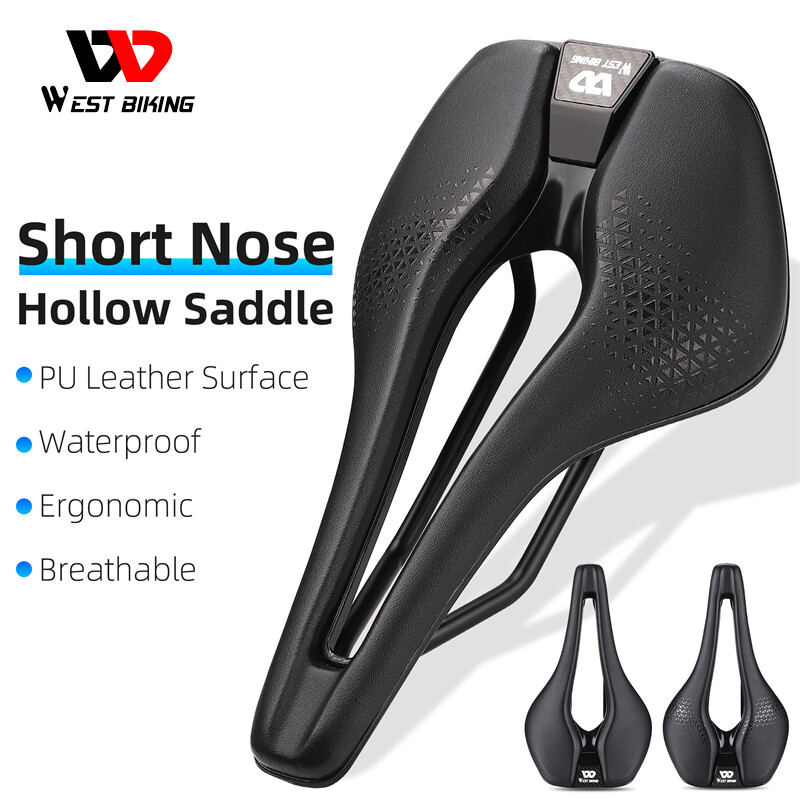 PU Leather Bike Seat Short Nose Racing Bike Saddle Hollow Bicycle Saddle Cushion