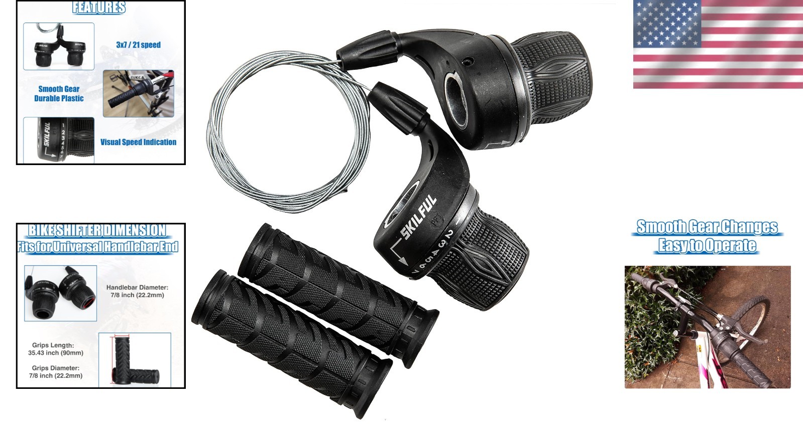 Lightweight 21 Speed Twist Shifter with Modern Grips for Hybrid/Mountain Bikes