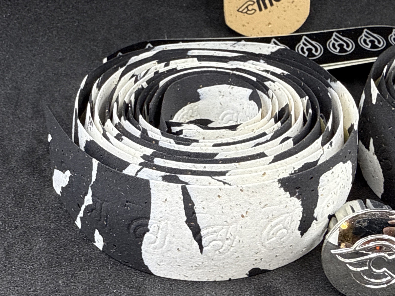 NOS VINTAGE Cinelli CORK White & Black MacroSplash Handlebar Tape Chrome Plugs