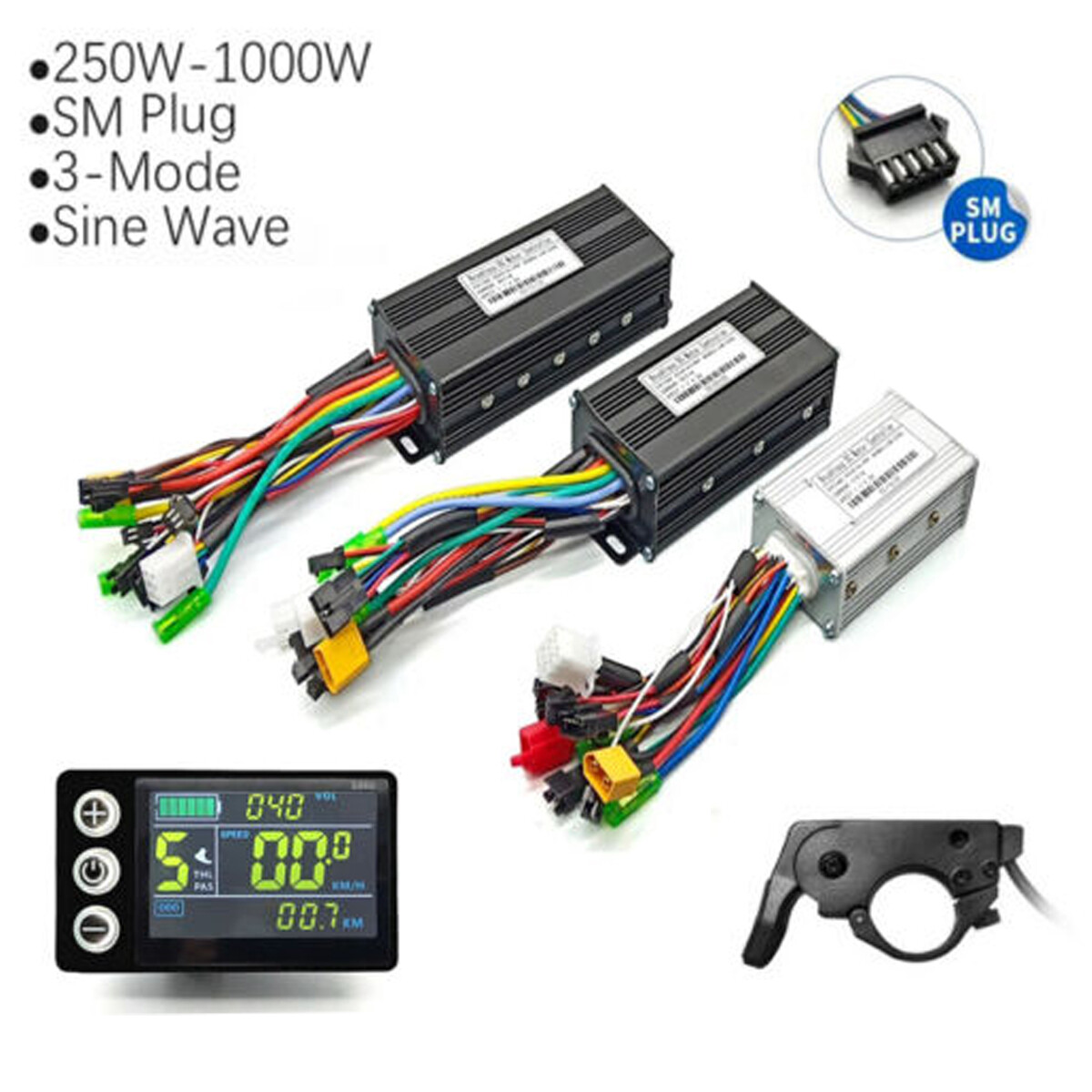 E-bike 250W-1000W 17-30A Sine Wave Controller+S866 Display+Thumb Throttle Kits