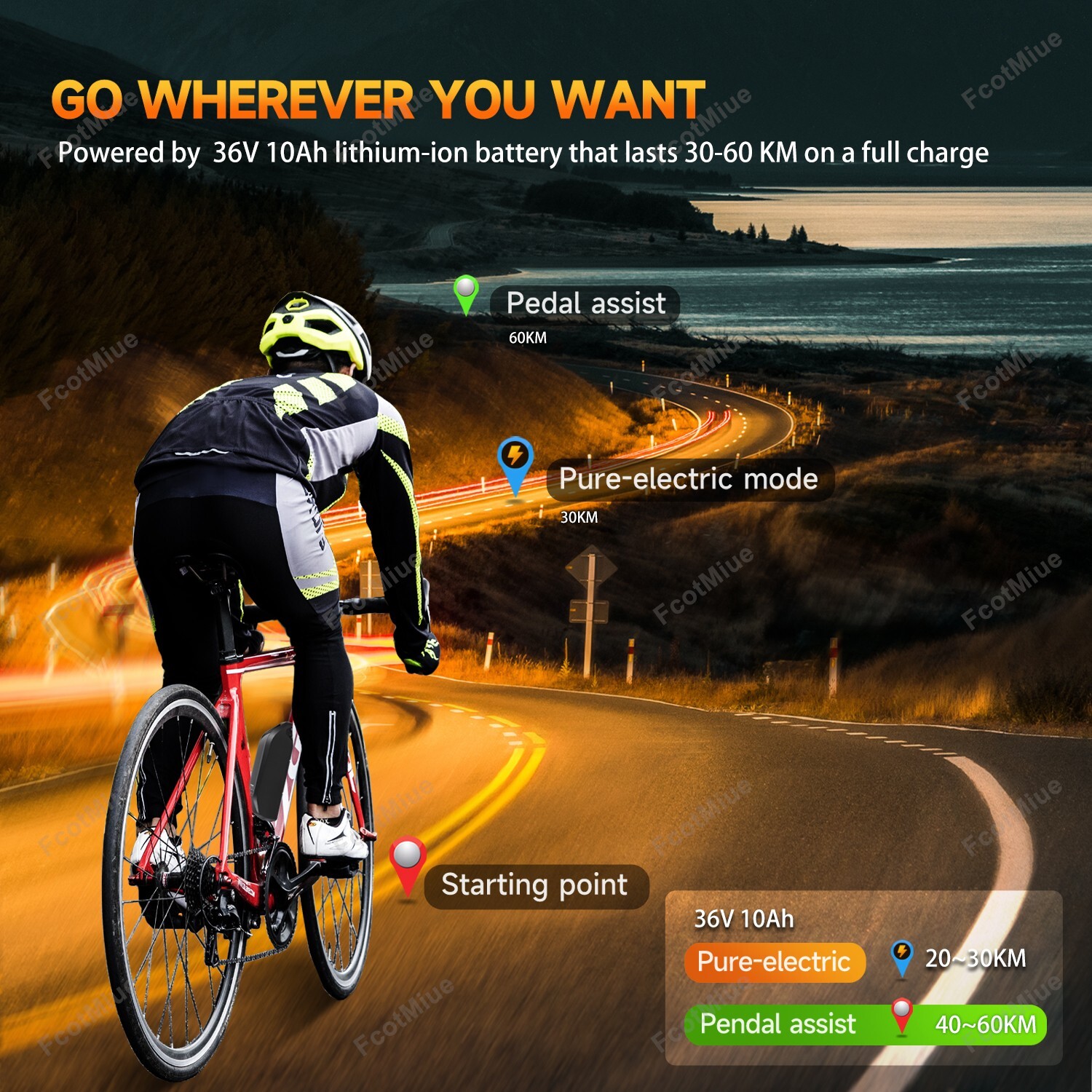 36V 10Ah Ebike Lithium ion Battery Pack for Electric Bicycle 250W 350W 500W