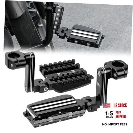 CNC Aluminum Highway Pegs with Expandable Heel Rests 1.25″ Highway Long Black