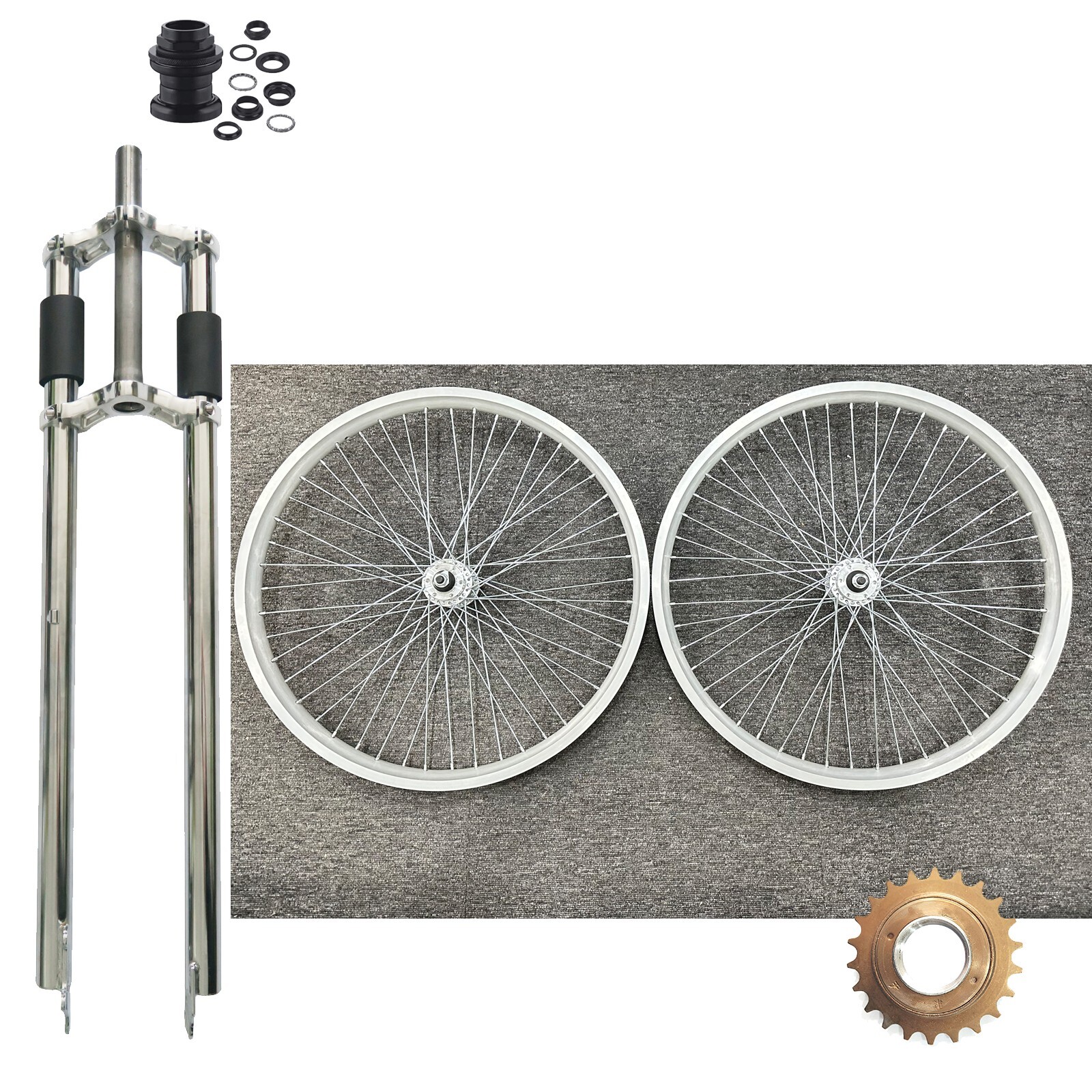 26* 2.35-3.5″ Spoke Wheel set w/Freewheel, 26″ Fat Tire Threaded Fork w/Headset