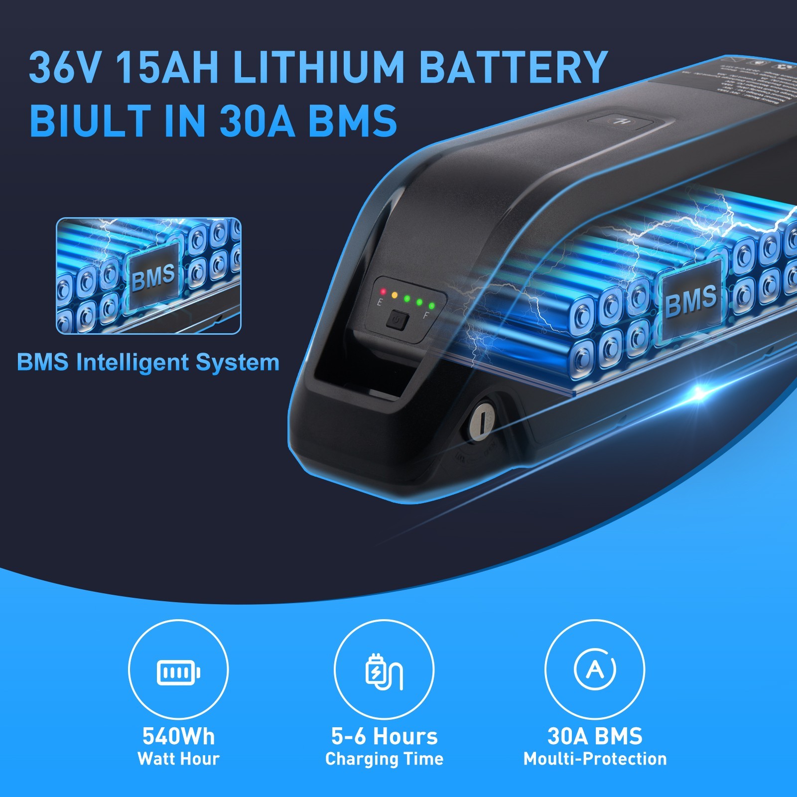 36V/48V/52V bicycle 10Ah/15Ah/20Ah lithium battery BMS for ≤2000W Motors bike