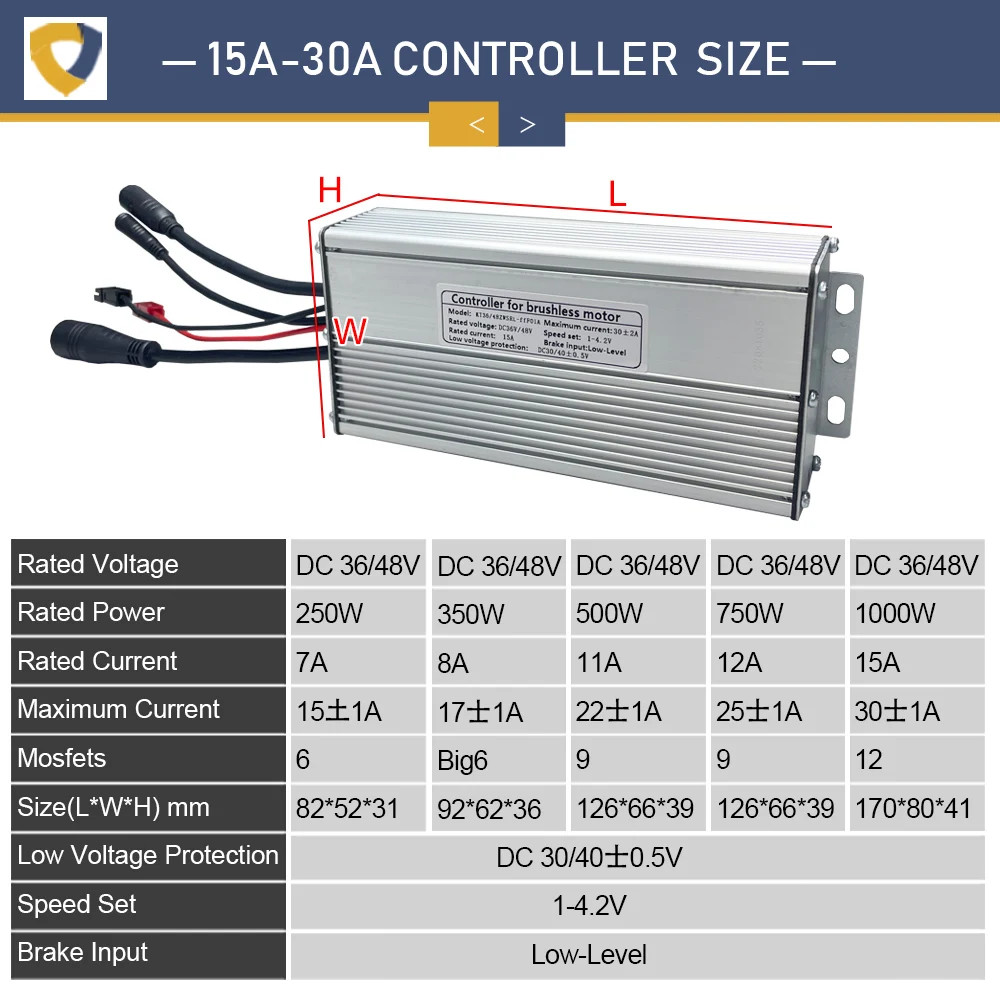 Electric Bike Controller 36V 48V 15A-30A All Waterproof Brushless 250W-1000W