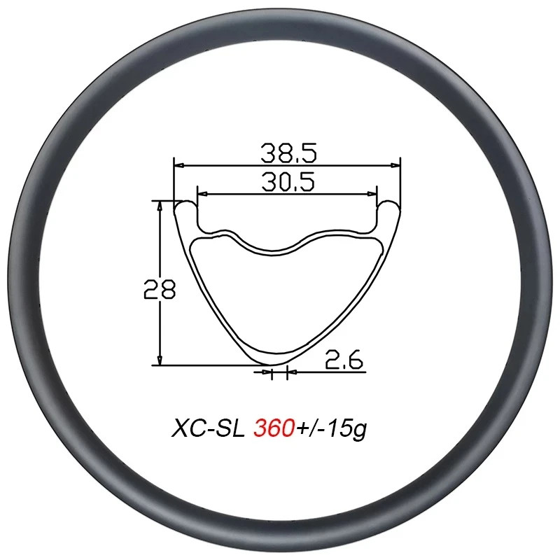 27.5er 38.5mm Width MTB XC Bicycle Carbon Asymmetry V-shape Rim UD Matte Glossy