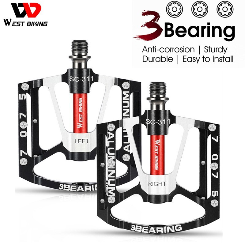 WEST BIKING 3 Sealed Bearing Bicycle Pedals Aluminum Bike Pedals Black 9/16 in