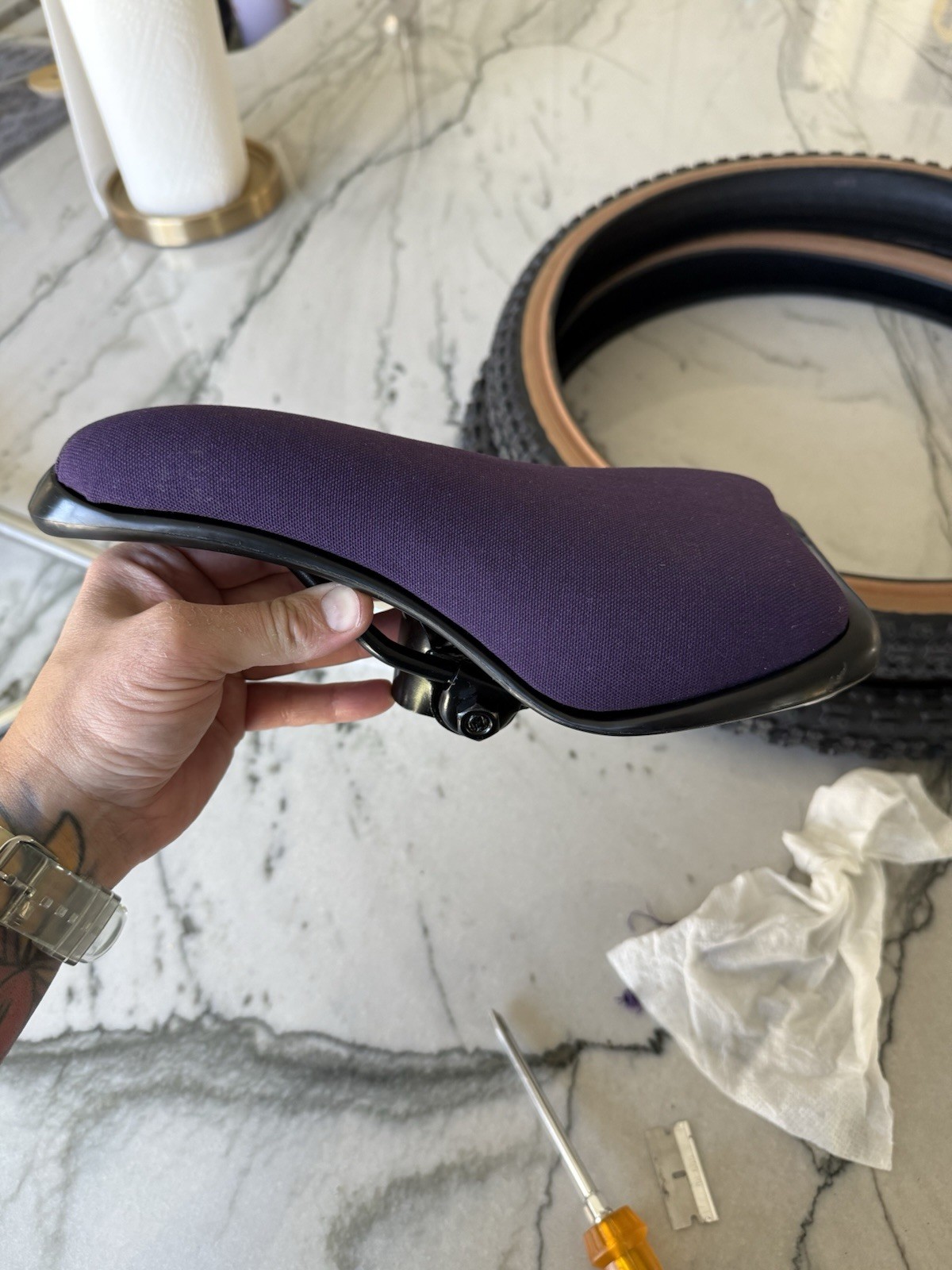 Custom Viscount BMX Bicycle Seat Auburn Purple w Black Base Plastic & Steel guts