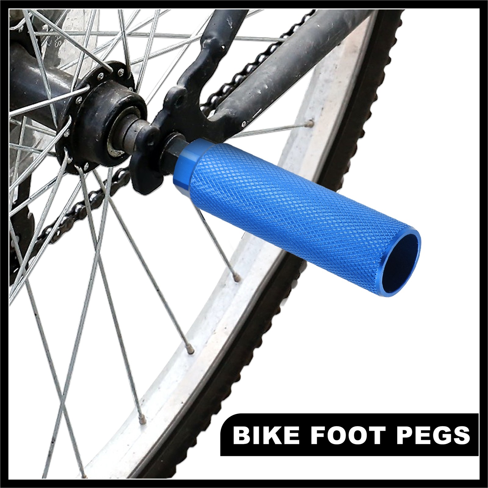 Pair Aluminum Alloy Rear Foot Peg Blue for BMX MTB Bicycle Fit 3/8 inches Axles