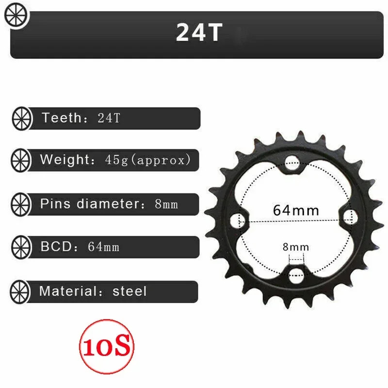 Bicycle Chainring 104/64BCD MTB Chainwheel 24T 26T 28T 32T 38T 42T 44T Double/Tr
