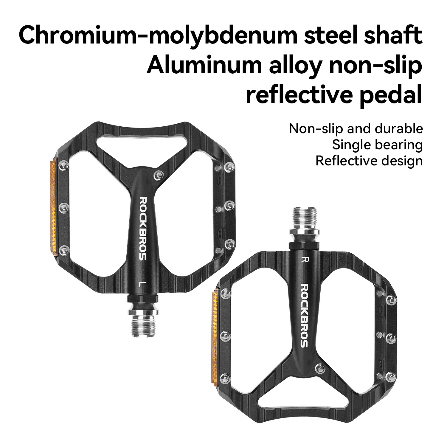 ROCKBROS Bike Pedals with Reflectors Non-Slip Aluminum Alloy Bicycle Pedals9/16″
