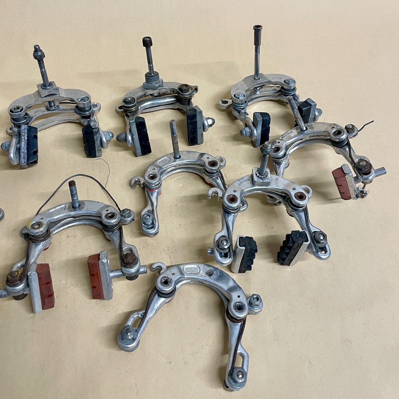 Lot of 10 Vintage Center Pull Brakes: Mafac, Dia-Compe, Shimano 500 – For Parts