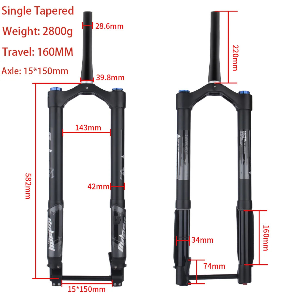 Eectric Bicycle Air Suspension 15*150mm Fork 160MM Thru Axle Inverted Fork