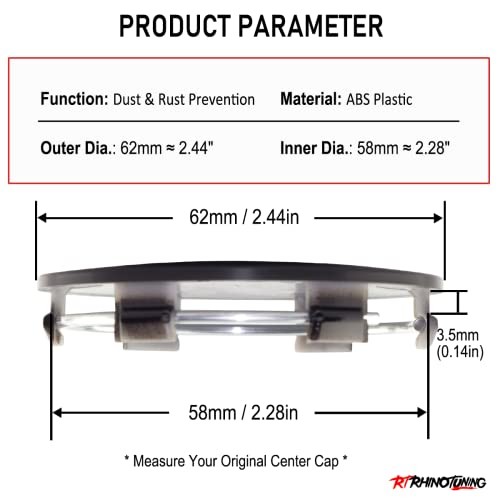 4PCS 62mm Wheel Center Caps Compatible with OD: 2.44 in, ID: 2.28 in Black