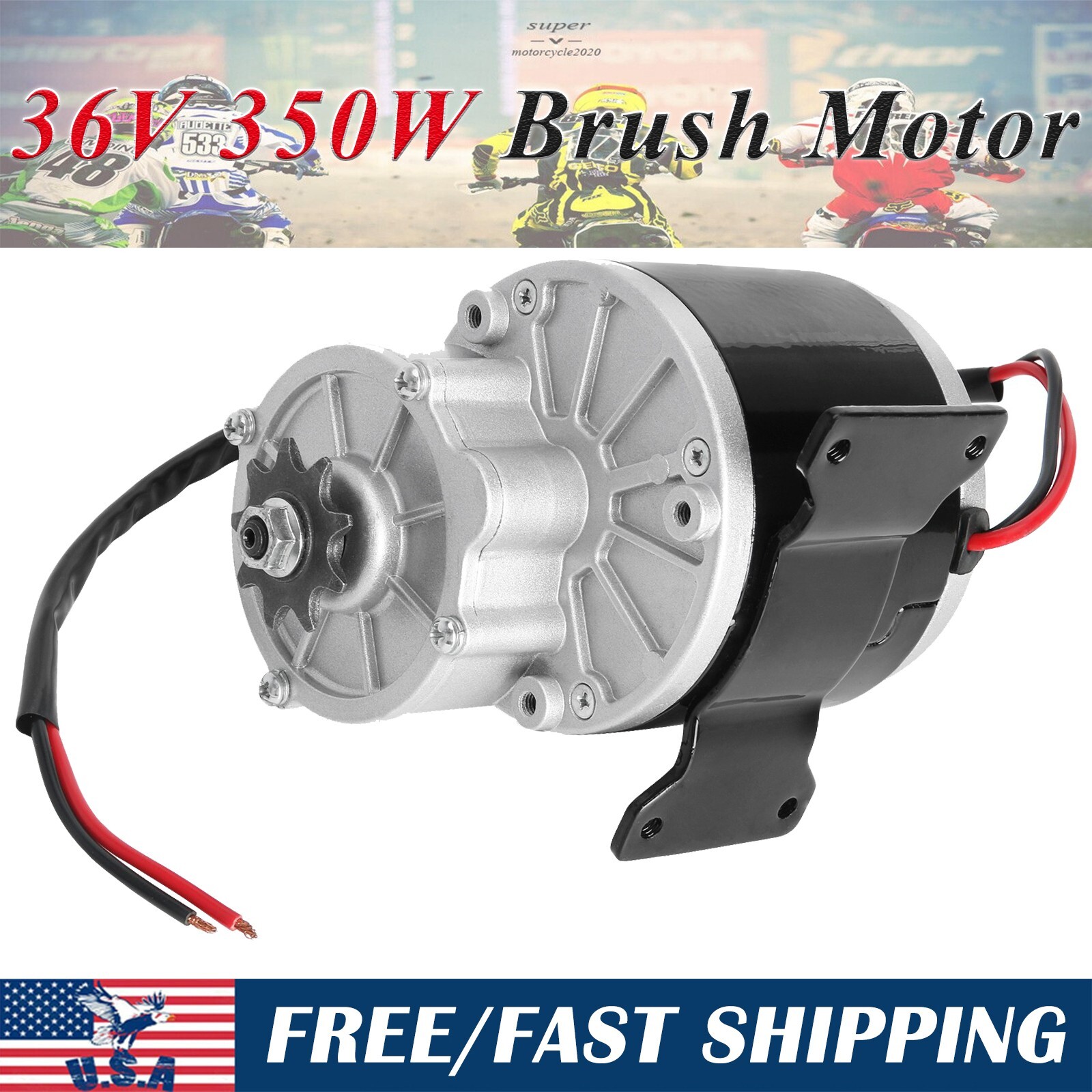 MY1016Z3 36V 350W DC Gear Reduction Brush Motor For E-Bike Scooter ATV Go Kart