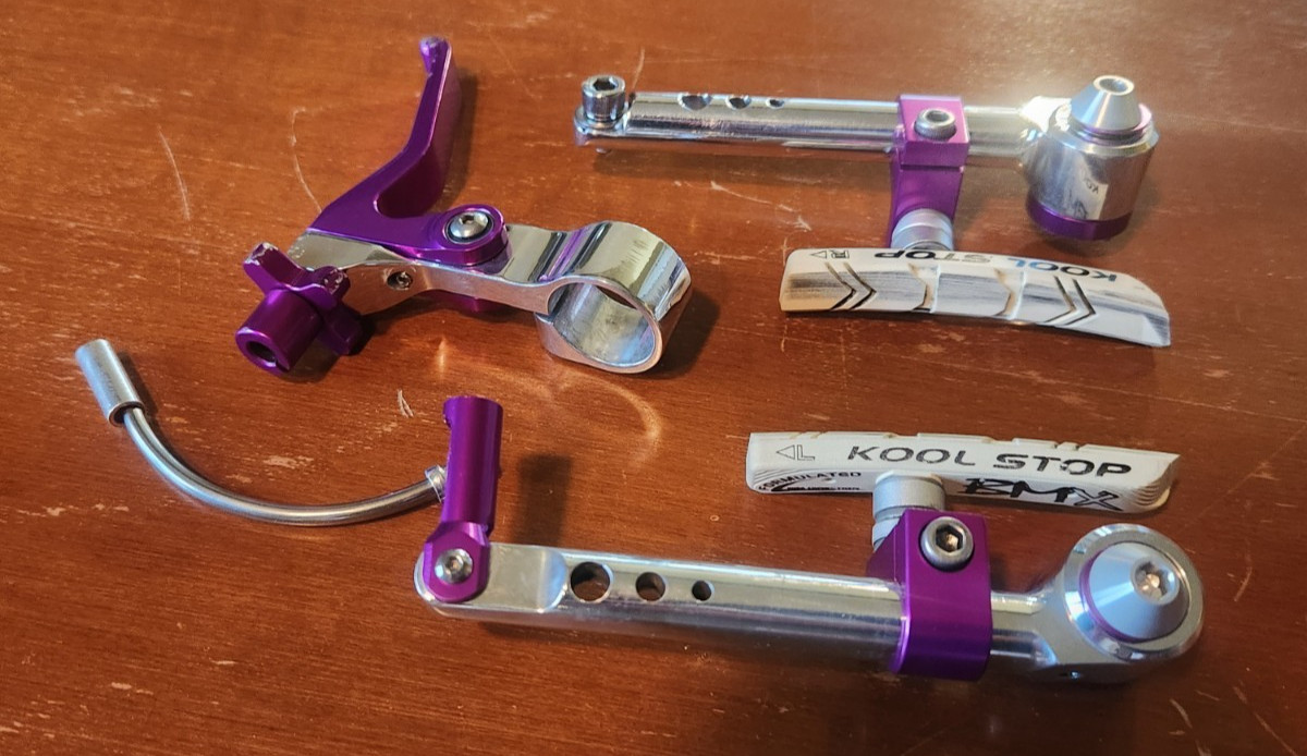 Technique Hooker Brakes with Swank Brake Lever Set Silver & Purple BMX Bike