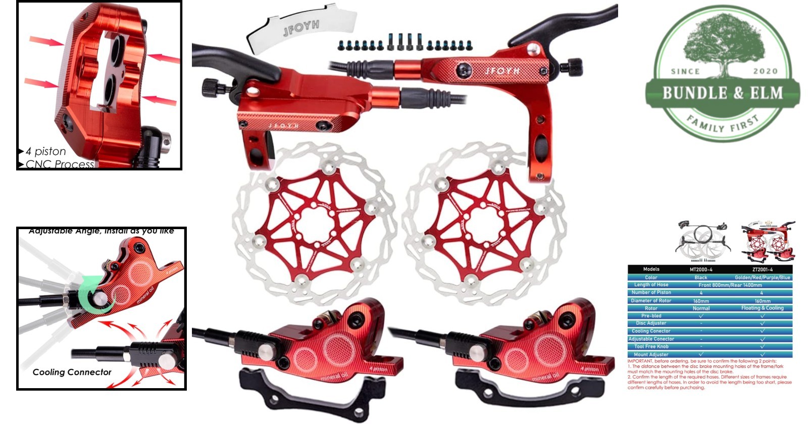 4-Piston Hydraulic Brake Set with 160mm Floating Disc Rotors for Mountain Bikes