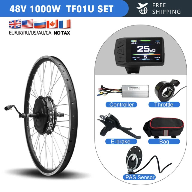 48V 1000W Ebike Motor Kit Rear Brushless Geared Hub Motor Wheel with LCD Display