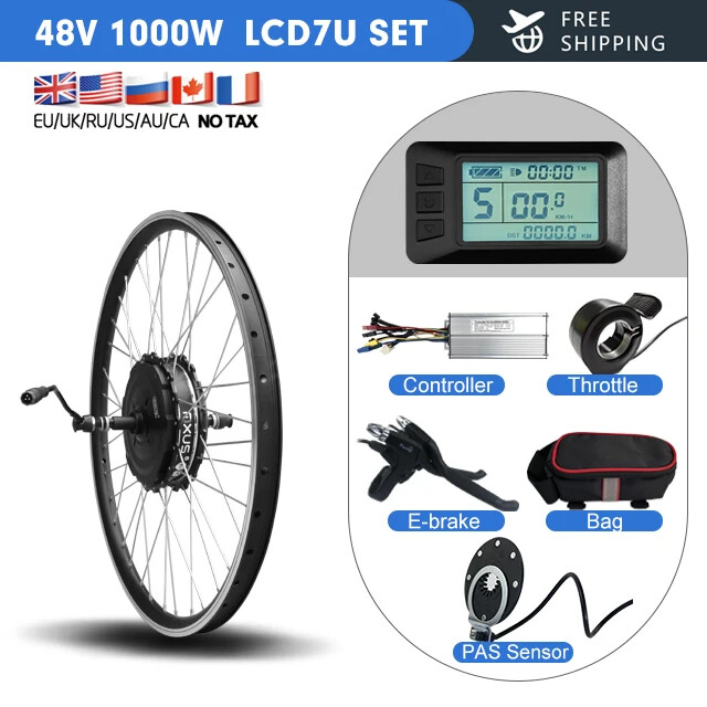 48V 1000W Ebike Motor Kit Rear Brushless Geared Hub Motor Wheel with LCD Display