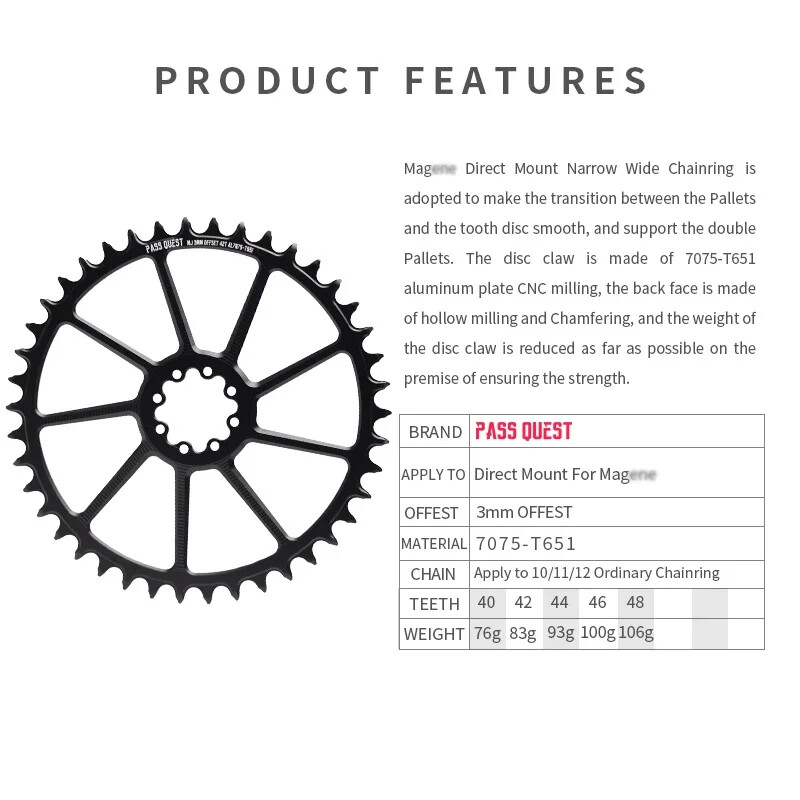 MTB Bicycle 3mm Offset Round Chainring Narrow Wide Chainring 40 42 44 46 48T