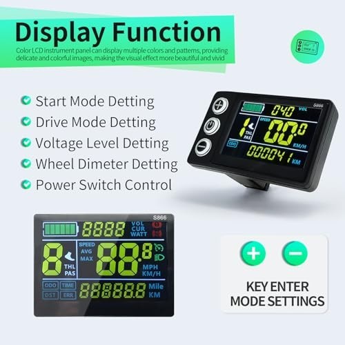 Ebike Brushless Controller 40A Sine Wave Color LCD Display S866 36V 48V 52V for