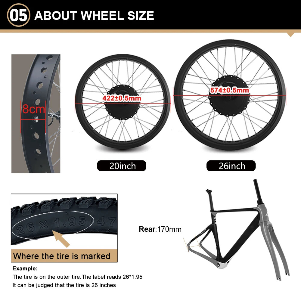 20 24 26inch 500W Snow Fat E-bike Conversion Kit 36 48V Rear Cassette Hub Motor