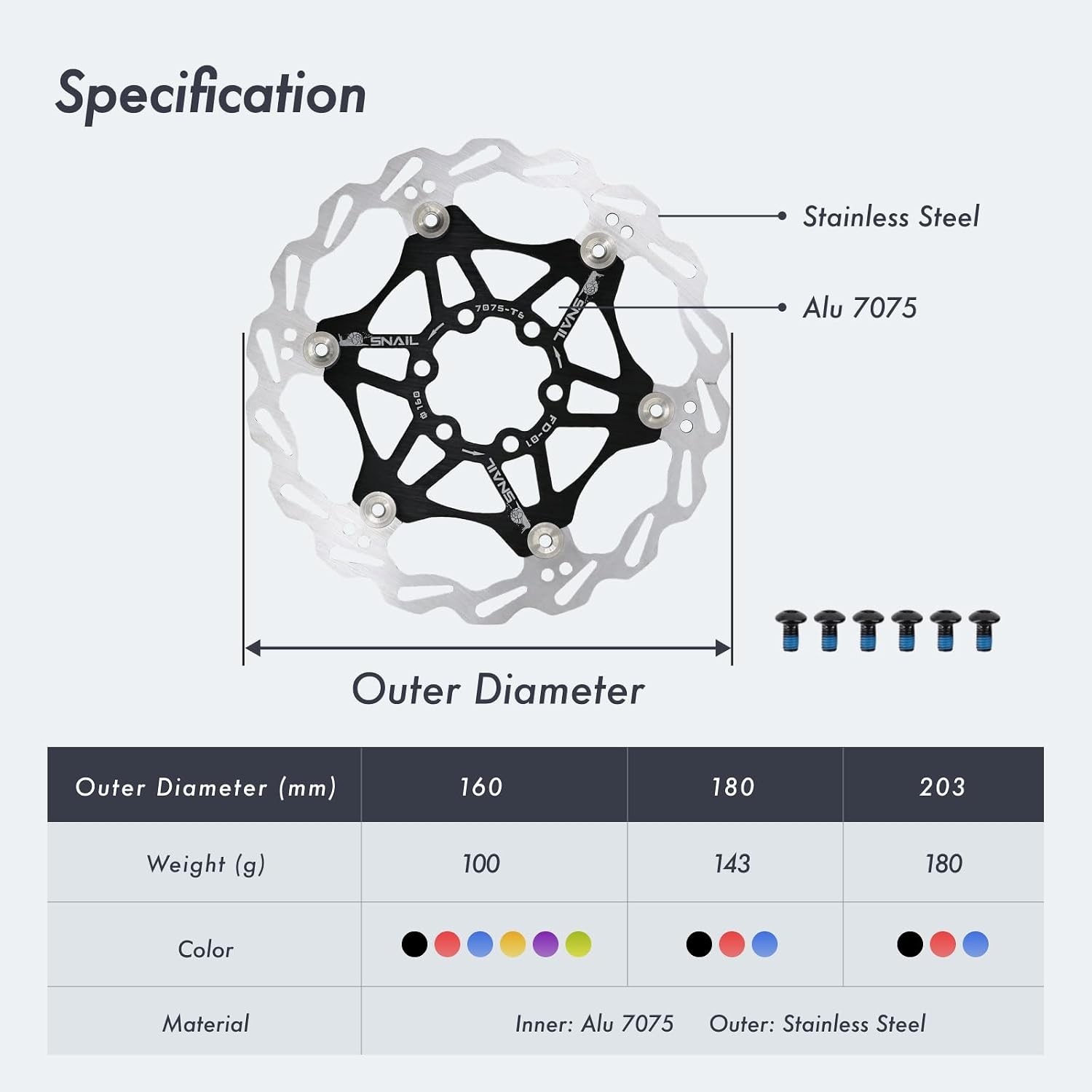 DJC Bike Brake Disc Rotor MTB Floating Brake Disc 160mm 180mm 203mm with 6 Bo…