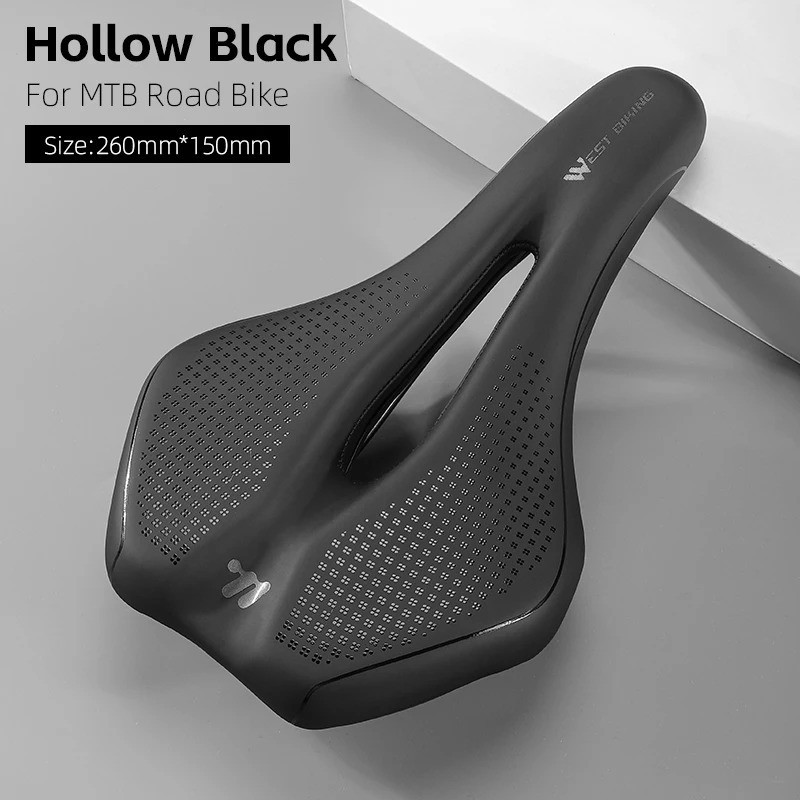 Road Bike Saddle Short Nose Hollow Ergonomic PU Leather Cushion Seat 340g