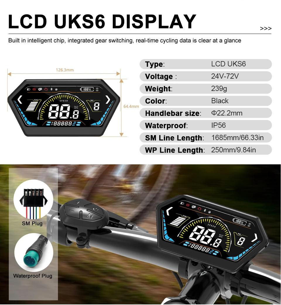 24/36/48/52/60/72V E-Bike Speed Color Display Parts 4.5 inch SM / WP Plug Set