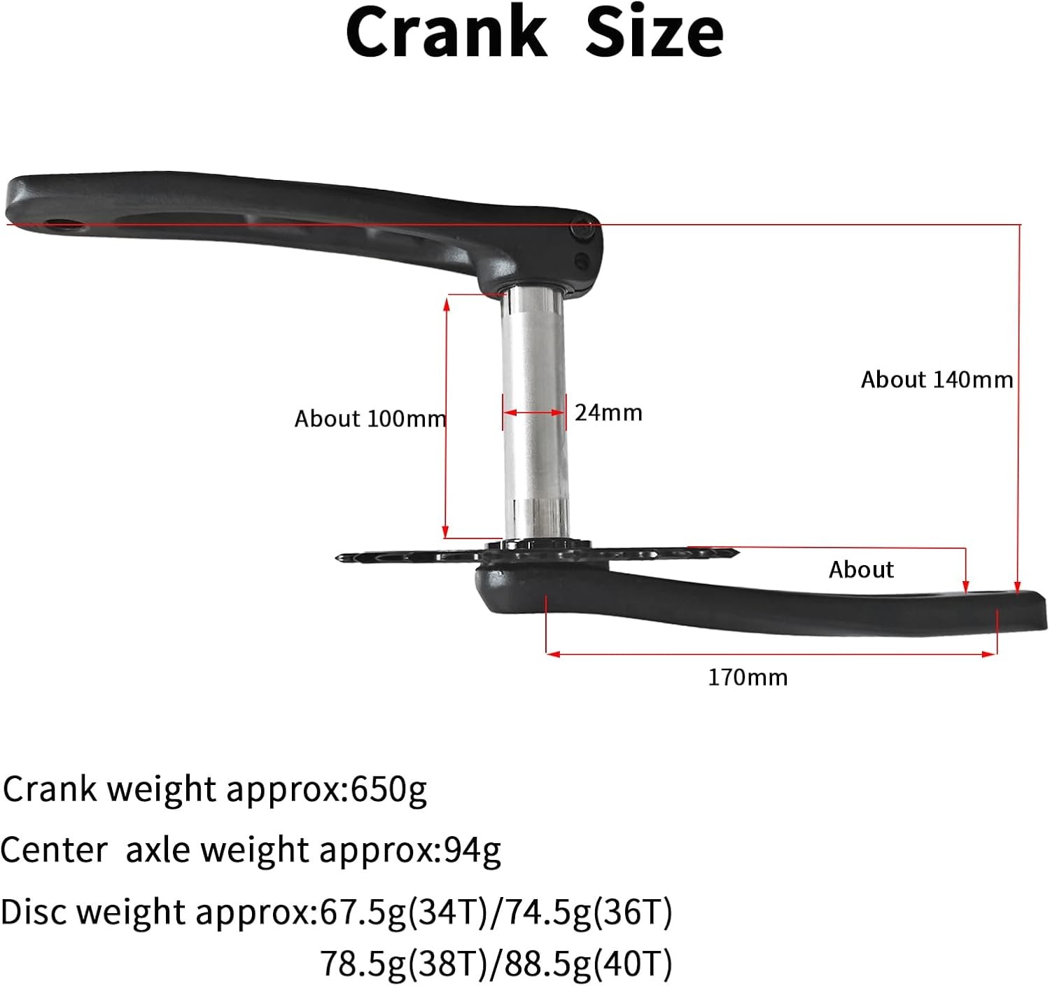 1x Mountain Bike Crankset 170mm with 34-40T Chainring & Bottom Bracket – 6061 Al