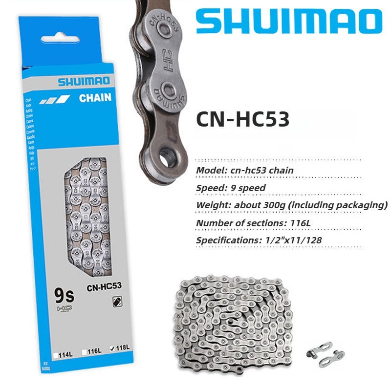 Shuimao Deore 9 Speed Chain CN-HC53 Tiagra MTB Road Hybrid Bike 116L Quick Link