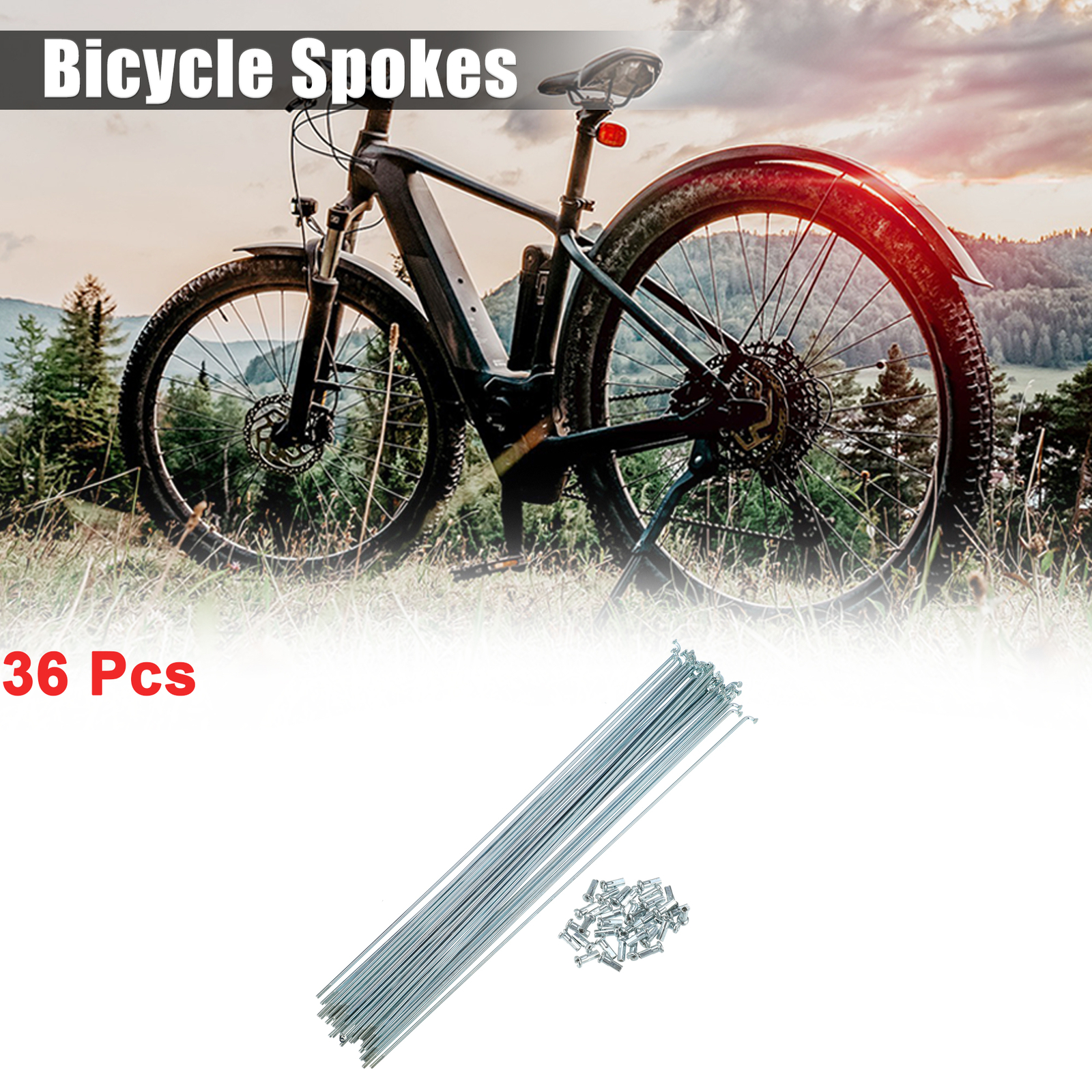 36 Pcs 14G J Bend 270mm x 2mm Bicycle Spokes with Nipples Steel Silver Tone