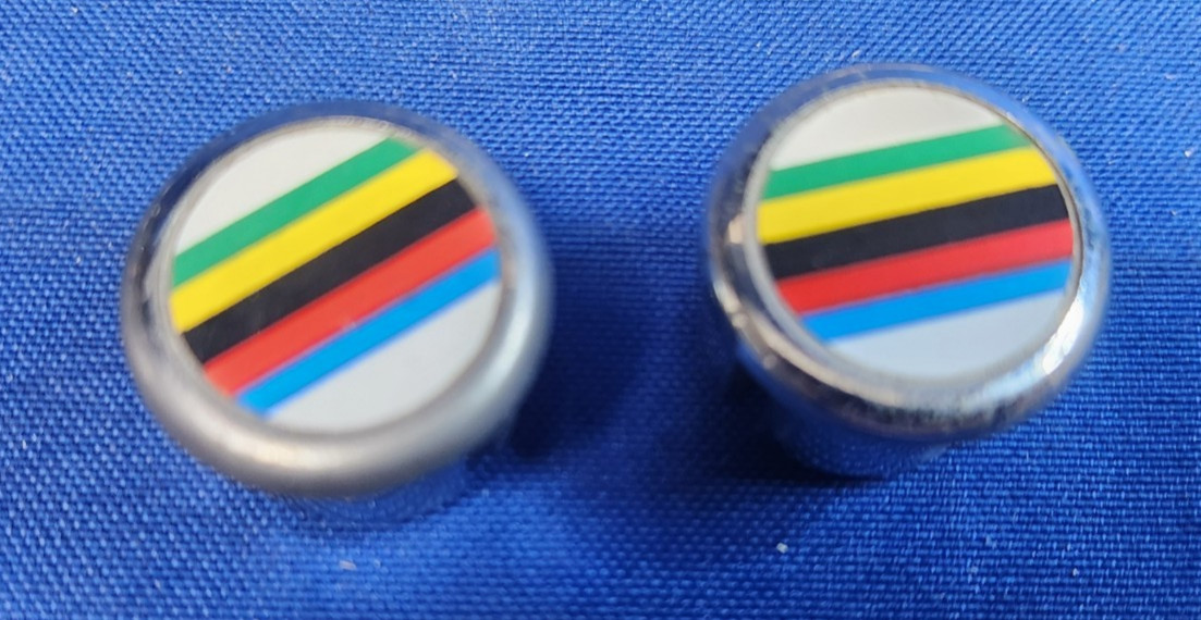 NOS PAIR 1980s CICLOLINEA World Champion Rainbow Bar-End Plugs off Original card