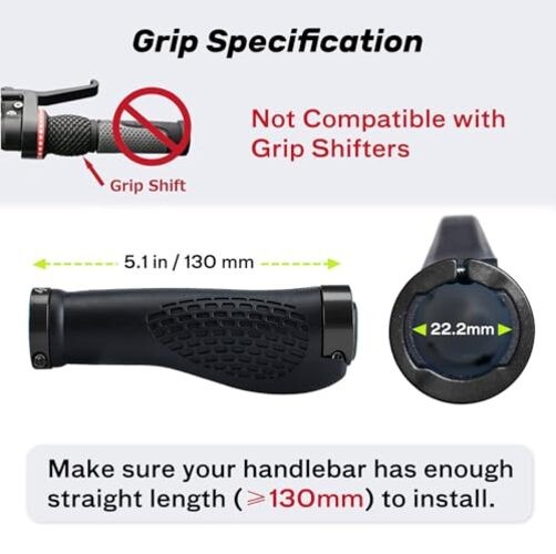 Bike Handlebar Grips, Multi Black, Black Rings, With Aluminium End Caps