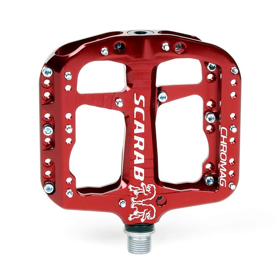 Chromag Scarab Flat Pedals 110 x 105mm Platform Aluminum 9/16 Inch Red