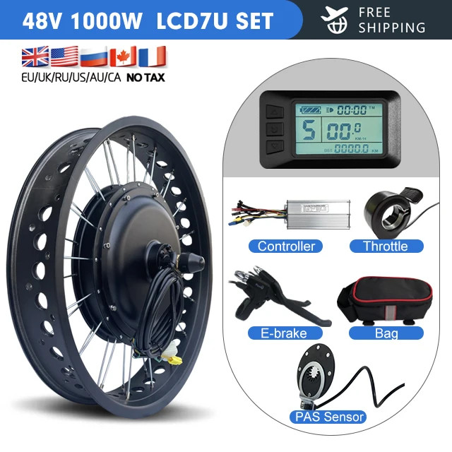 Snow Electric Bicycle Conversion Kit Front Hub Motor 48V 1000W 20 24 26inch
