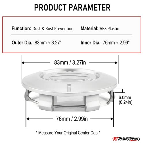 RTrhinoTuning 4PCS 3.25in Wheel Center OD: 83mm/3.27in, ID: 76mm/2.99in Silver