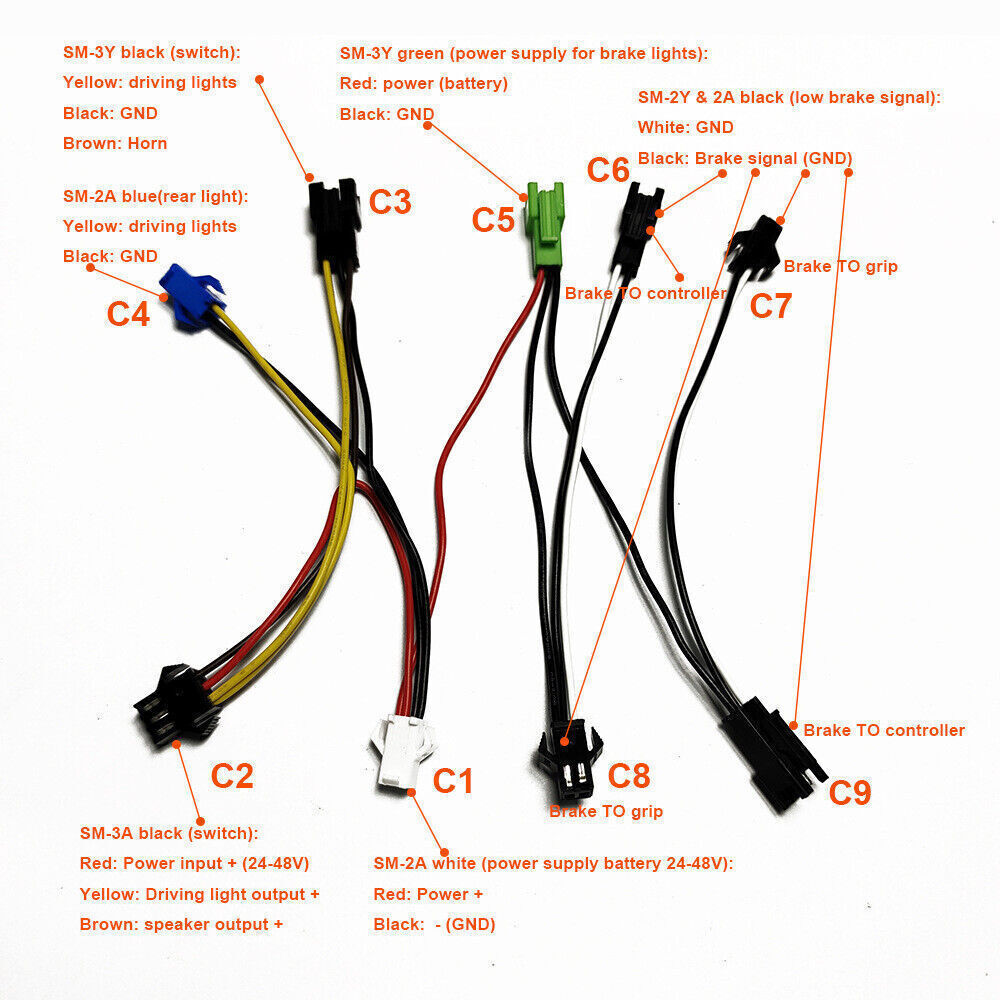 12V-60V E-bike Headlight Tail Rear Warning Light LED Brake Spotlight Cycling