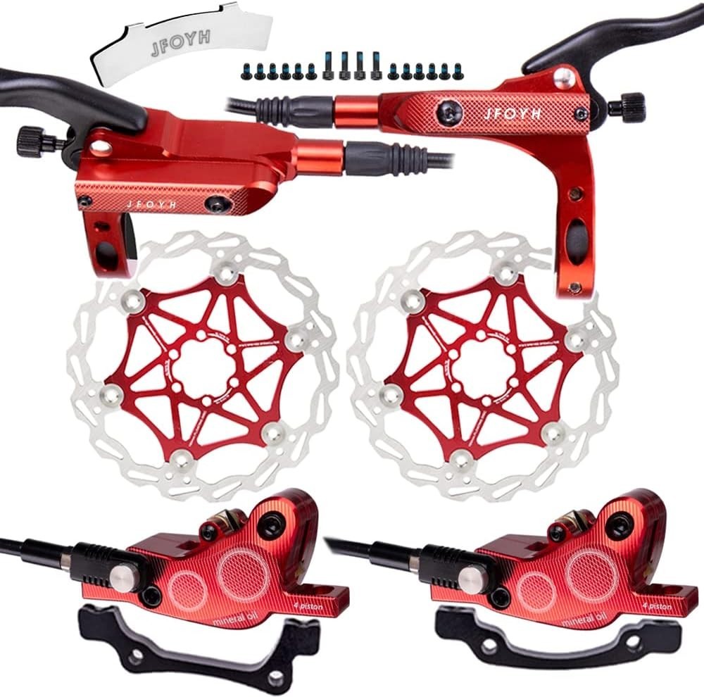 4-Piston Hydraulic Brake Set with 160mm Floating Disc Rotors for Mountain Bikes
