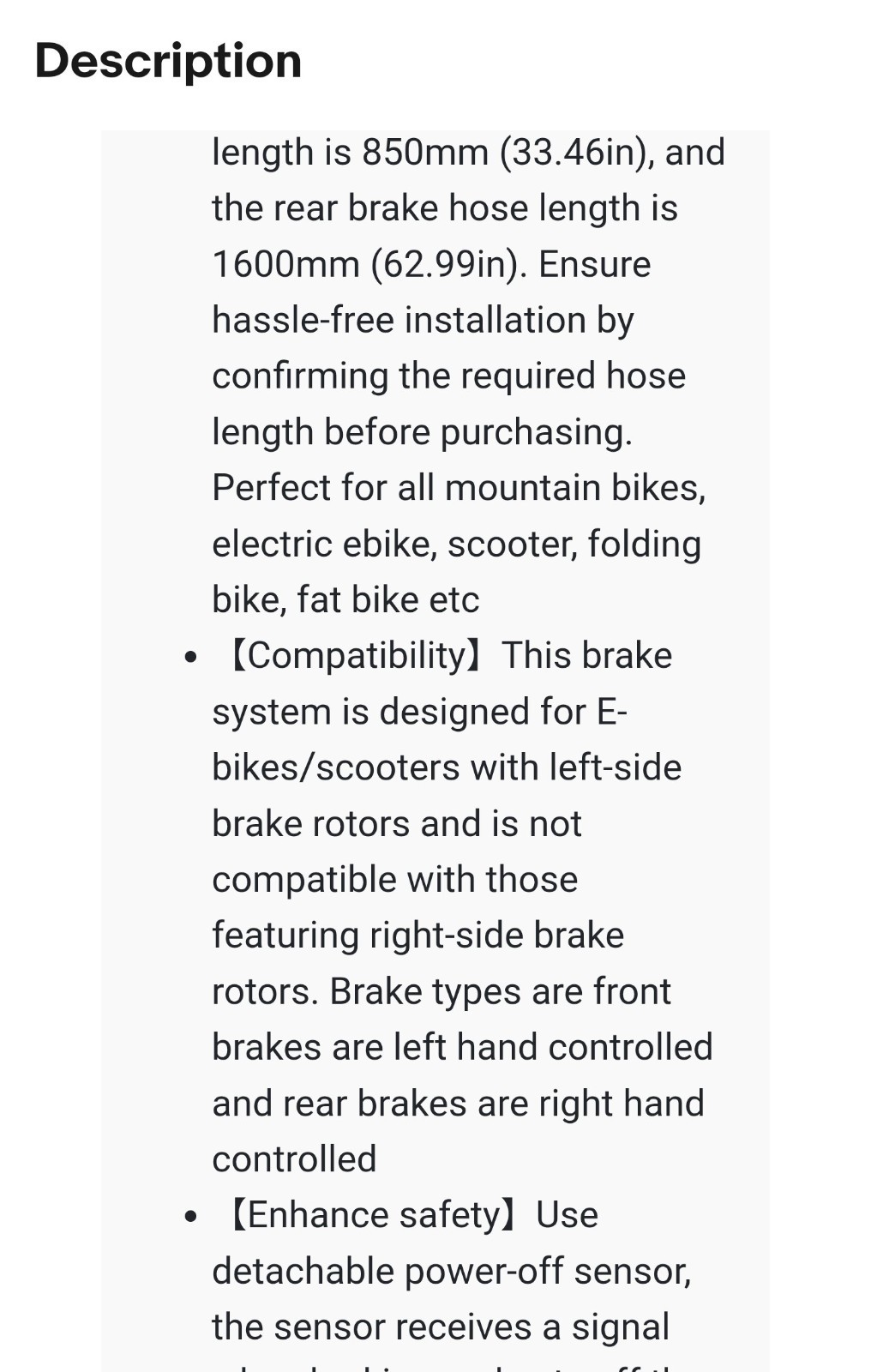 ZTZ eBIKE HYDRAULIC BRAKE SET IN AN OPEN BOX