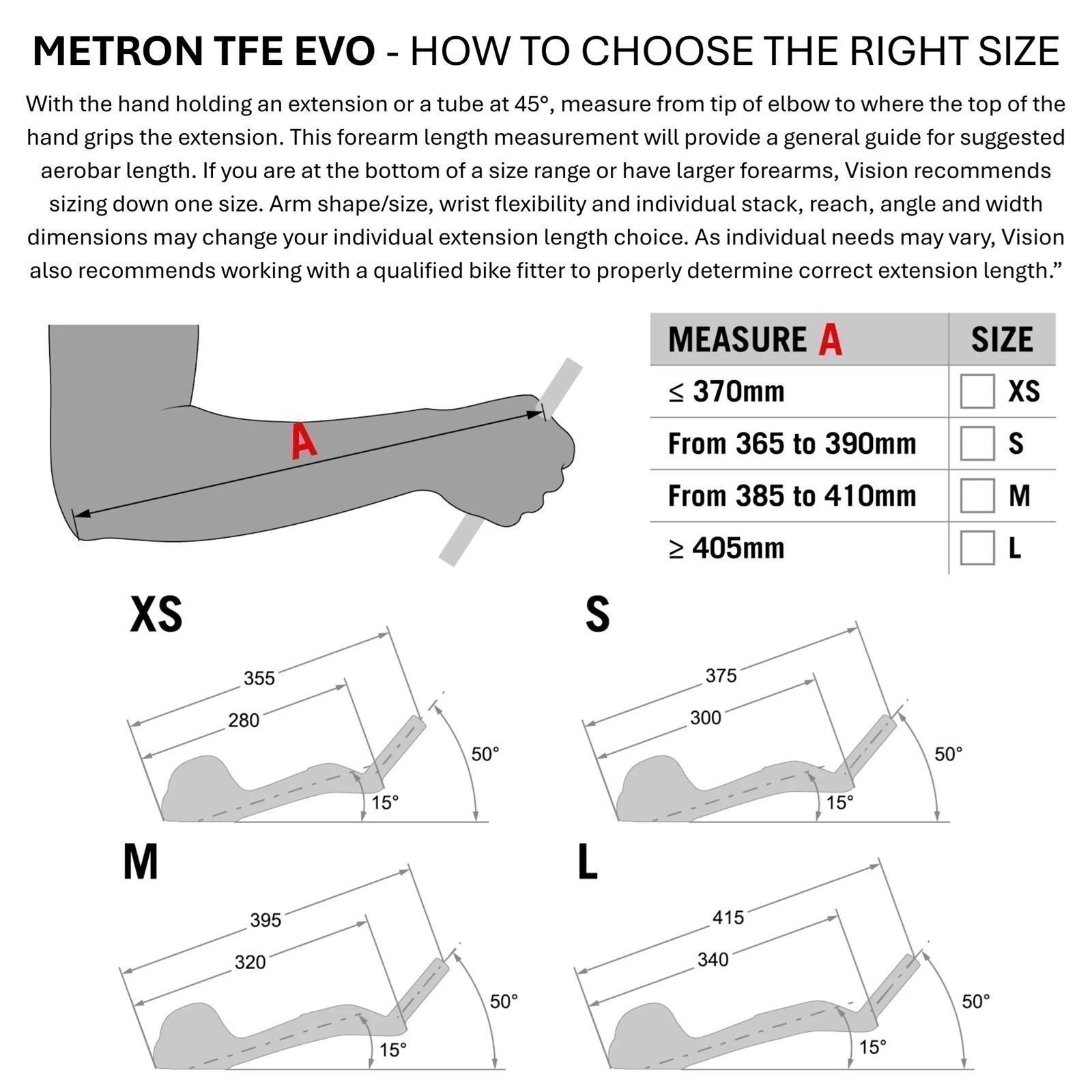 Vision Metron TFE EVO Triathlon Aerobar Extensions XS (280mm)