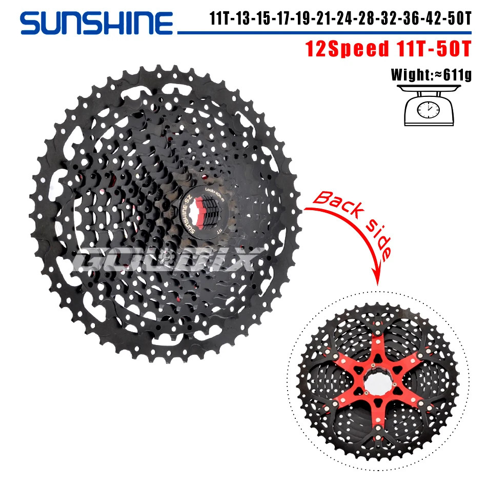 SUNSHINE MTB Cassette 8/9/10/11/12 Speed 40/42/46/50/52T Black K7 Cassette Sproc