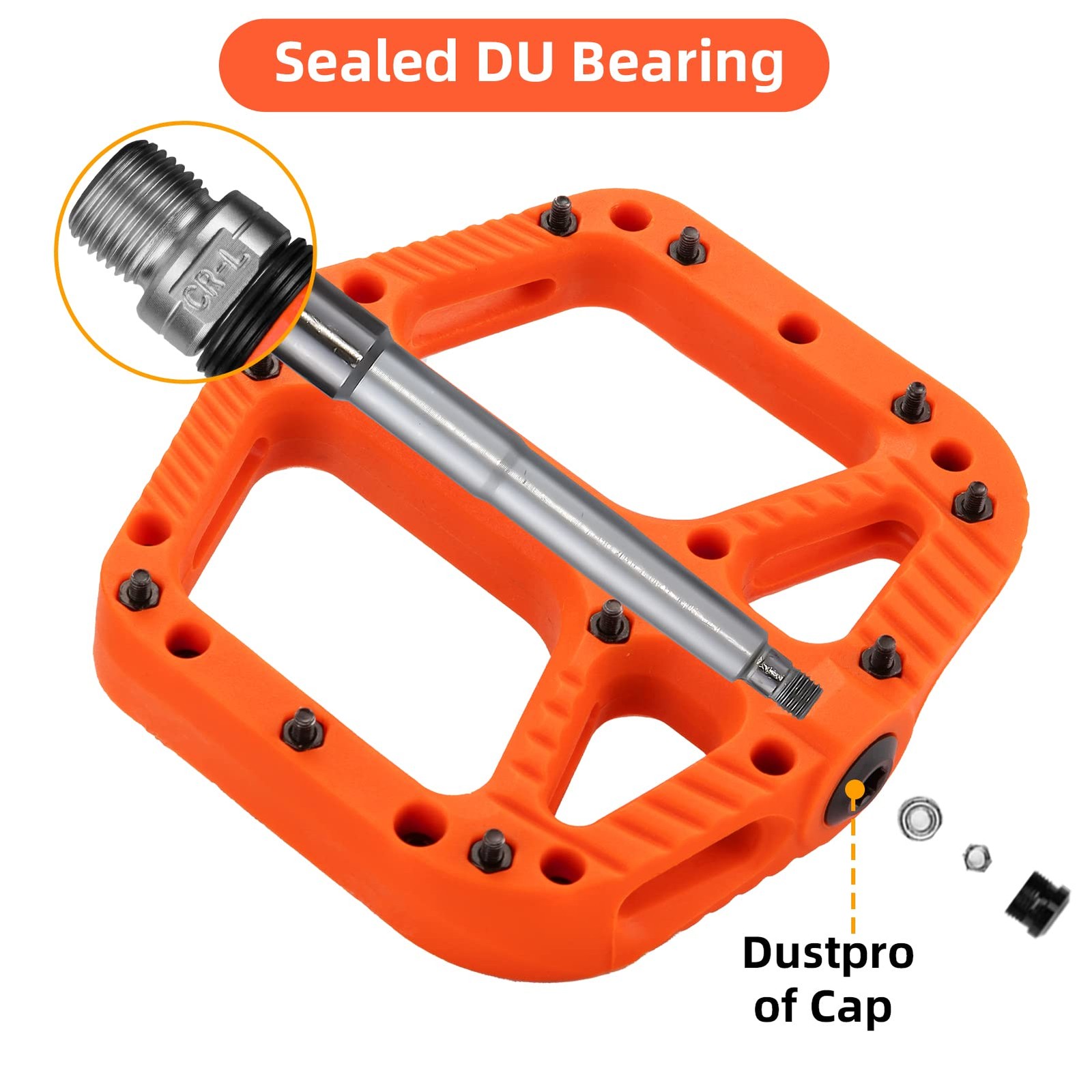ROCKBROS Mountain Bike Pedals Nylon Composite 4.56 inches x 5.3″, Orange